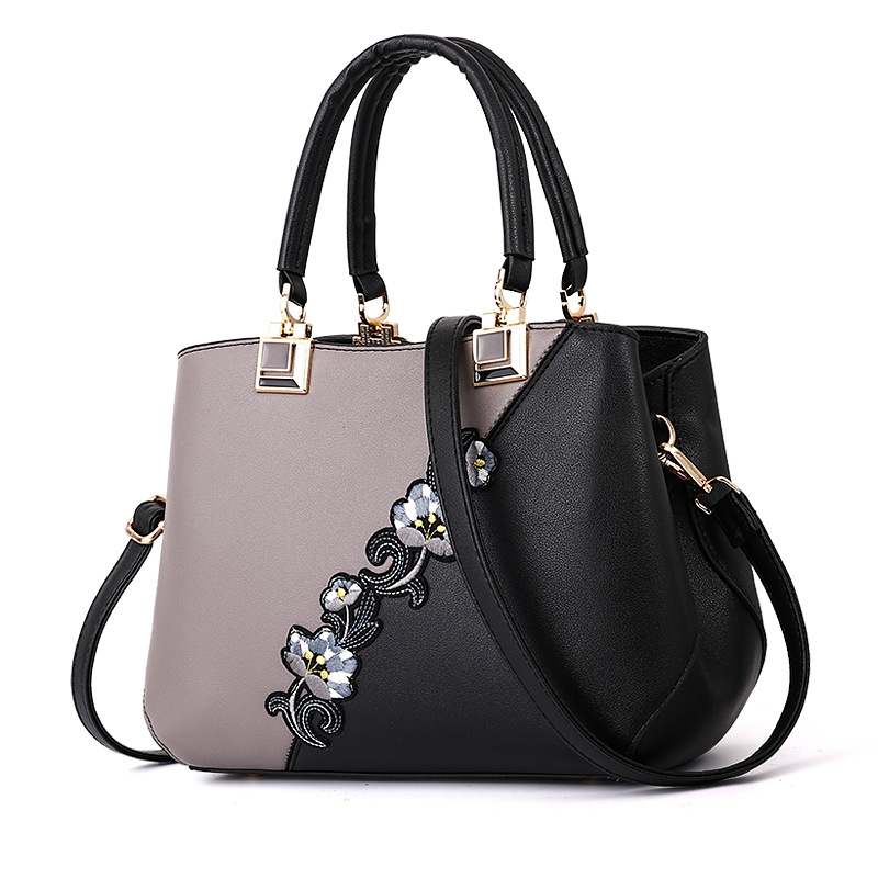 Bolso de mano con bordado de flores para mujer, bolsa de hombro con bordado de flores,: gray1