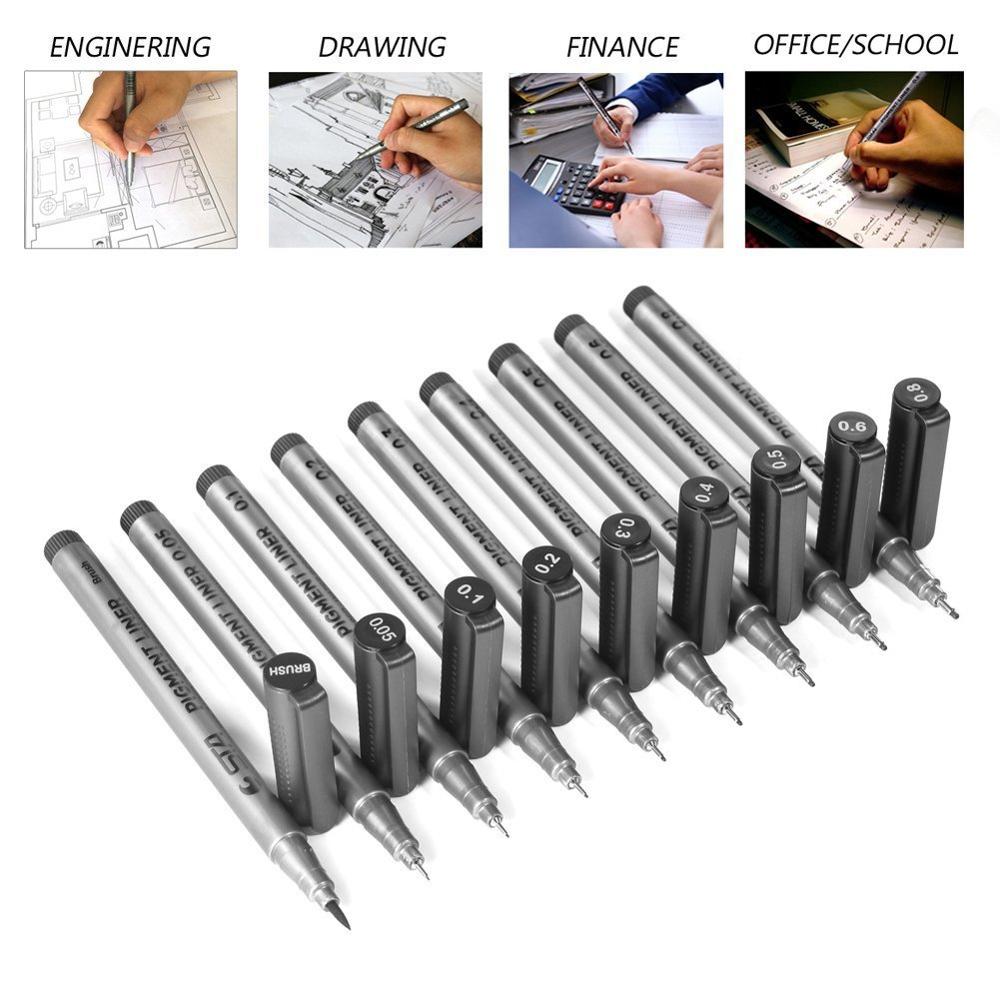 9pcs Black Micro-Pen Fineliner Ink Pen, Technical Pen, Multiliner Calligraphy, Waterproof Archival ink, Artist Illustration