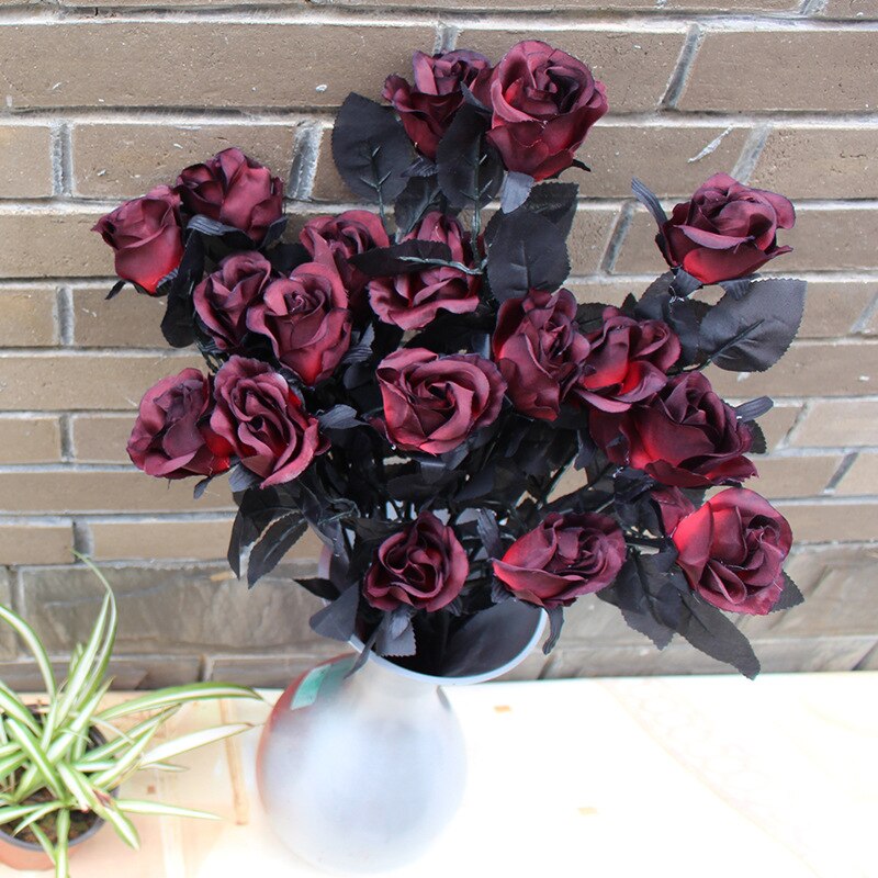 1pc store sorte roser kunstige blomster håndlavede dekorerede roser gør-det-selv hjem halloween julefest indretning 62*7.5cm: 02
