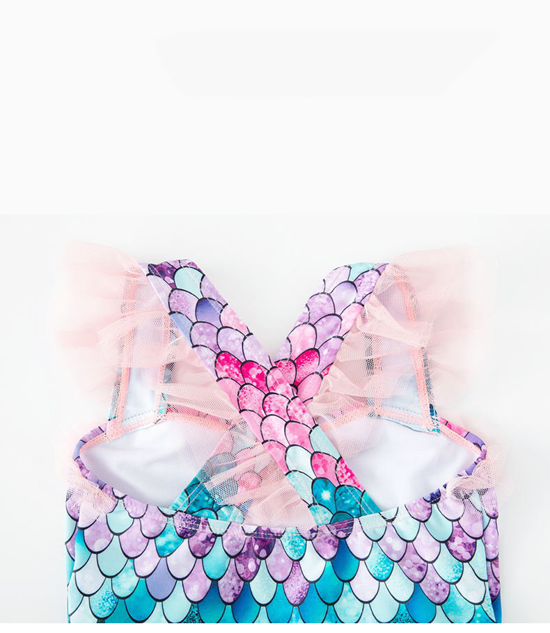 Maillot de bain à paillettes imprimé écailles de poisson pour enfants, ensemble une pièce pour filles