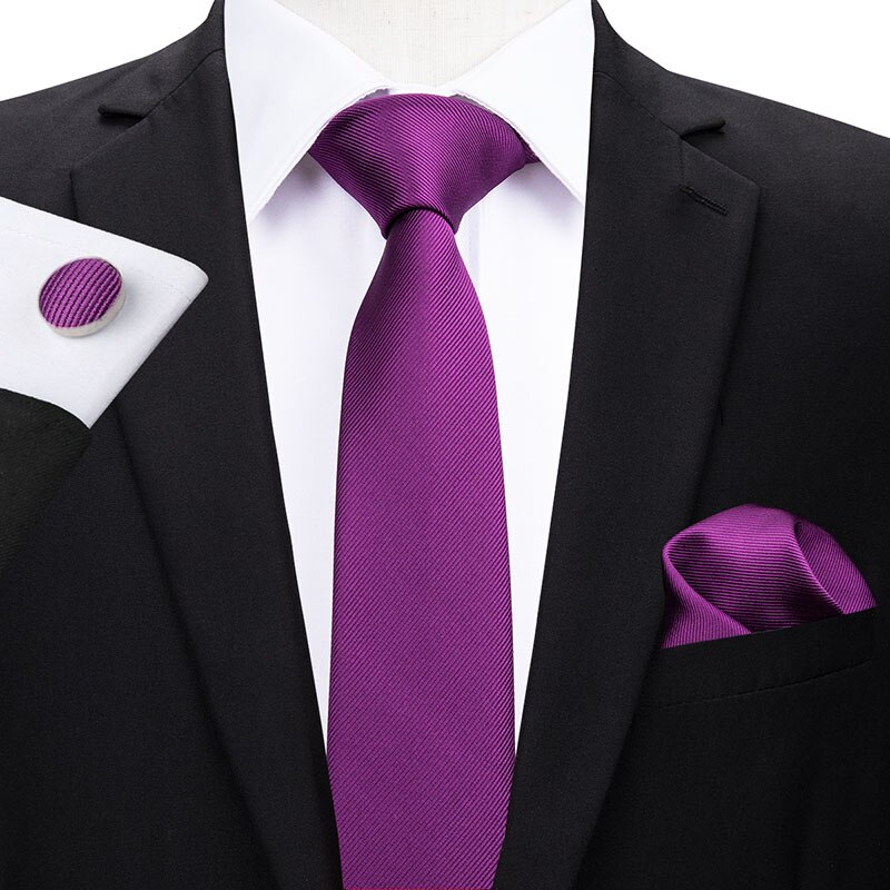 Cravate à salut-cravate 6cm Slim étroite | Cravates pour hommes, boutons de manchette Hanky rouge uni couleur Plaid, ensemble pour hommes fête mariage Slim