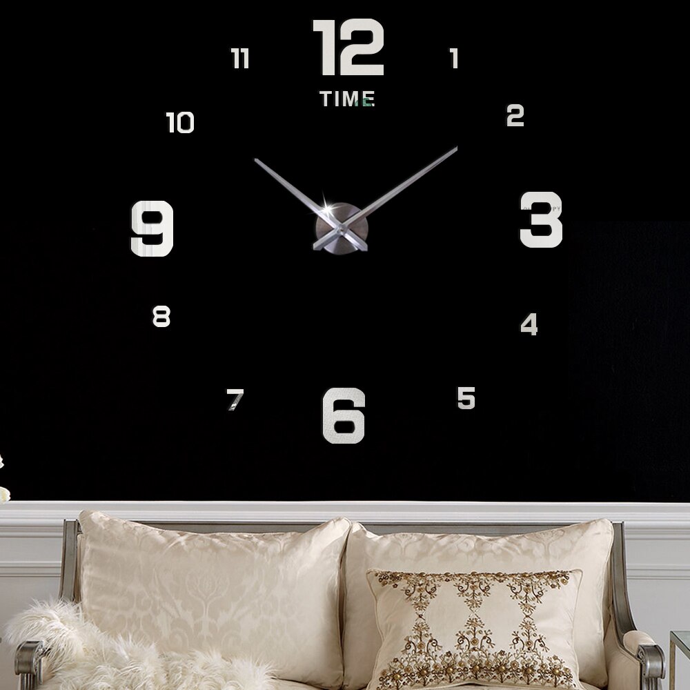 47 zoll Wanduhr Moderne Quarz Uhren Uhren Spiegel Aufkleber Wohnzimmer Dekor 3D DIY Große Acryl Zauberstab uhr: Silber-