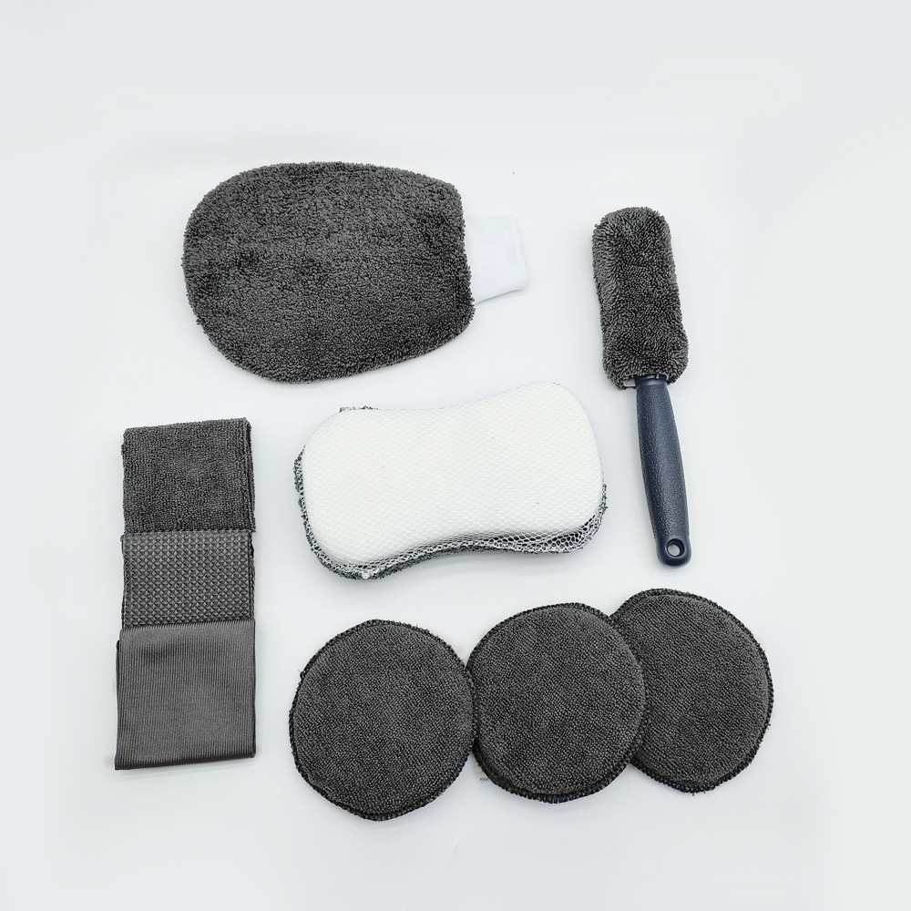 Limpieza de belleza para coche, juego de 9 piezas, toallitas para el hogar, guantes para lavado de coches, trapos de toallas, esponja para encerar, cepillo para rueda