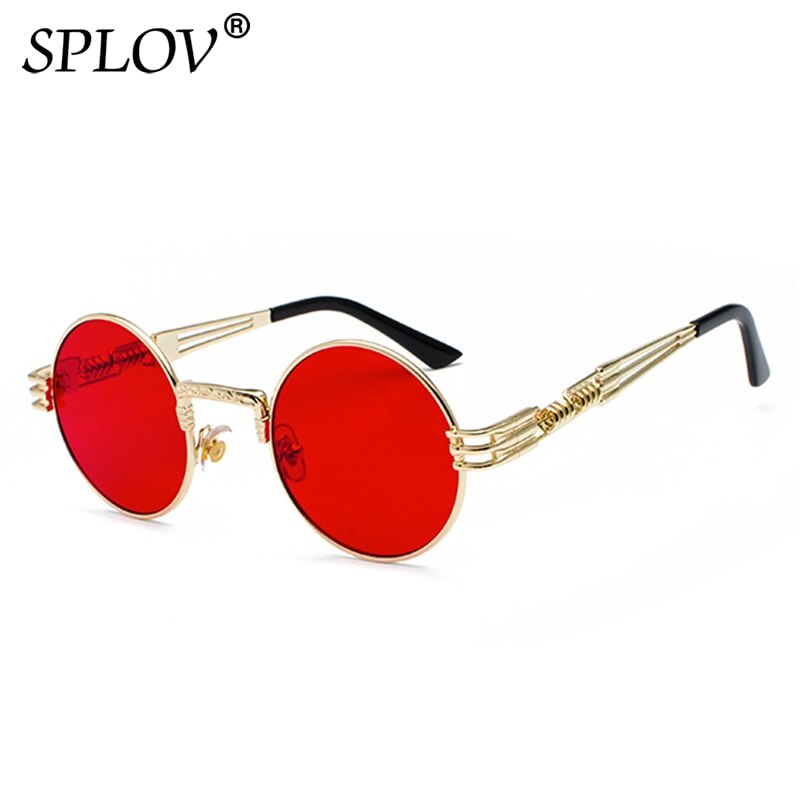 SPLOV Retro Steampunk Round Metal Sunglasses for Men and Women Double Spring Leg Colorful Eyewear UV400: N17 Gold Red