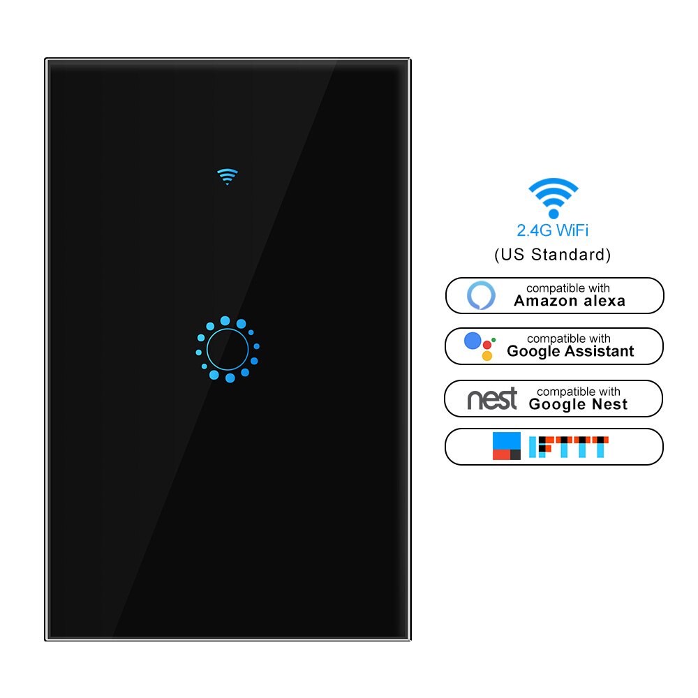 Smart switch Wifi Light Switch Glass Screen Touch Panel Voice Control Wall Switch work with Alexa Echo Google Home 1/2/3-Gang: us size black 1gang
