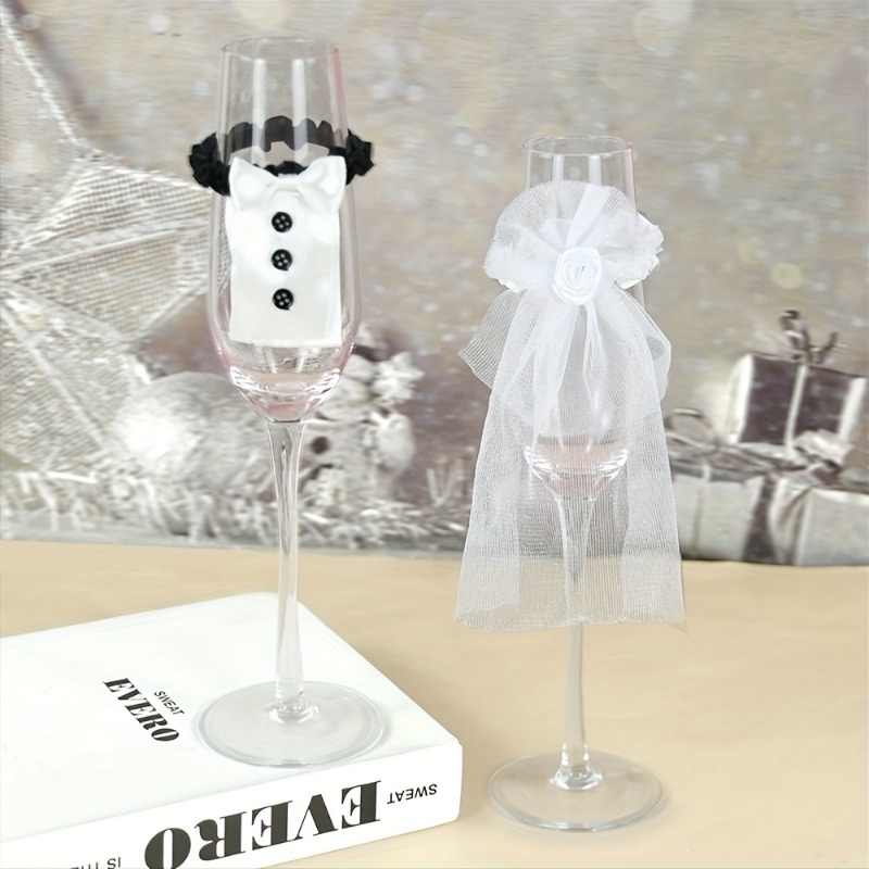 2Pcs Wedding Bride Groom Wine Cups Champagne Glasses Ornaments, Glass DIY To Be Bridal Shower Bachelorette Party Decor