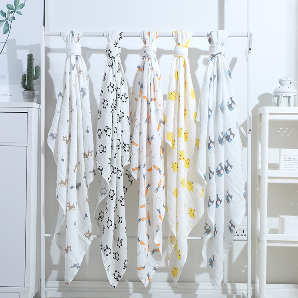 -né bébé Swaddles 100% coton mousseline bain gaze couverture douce imprimé dessin animé écharpe pour bébé sac de nuit poussette couverture tapis de jeu