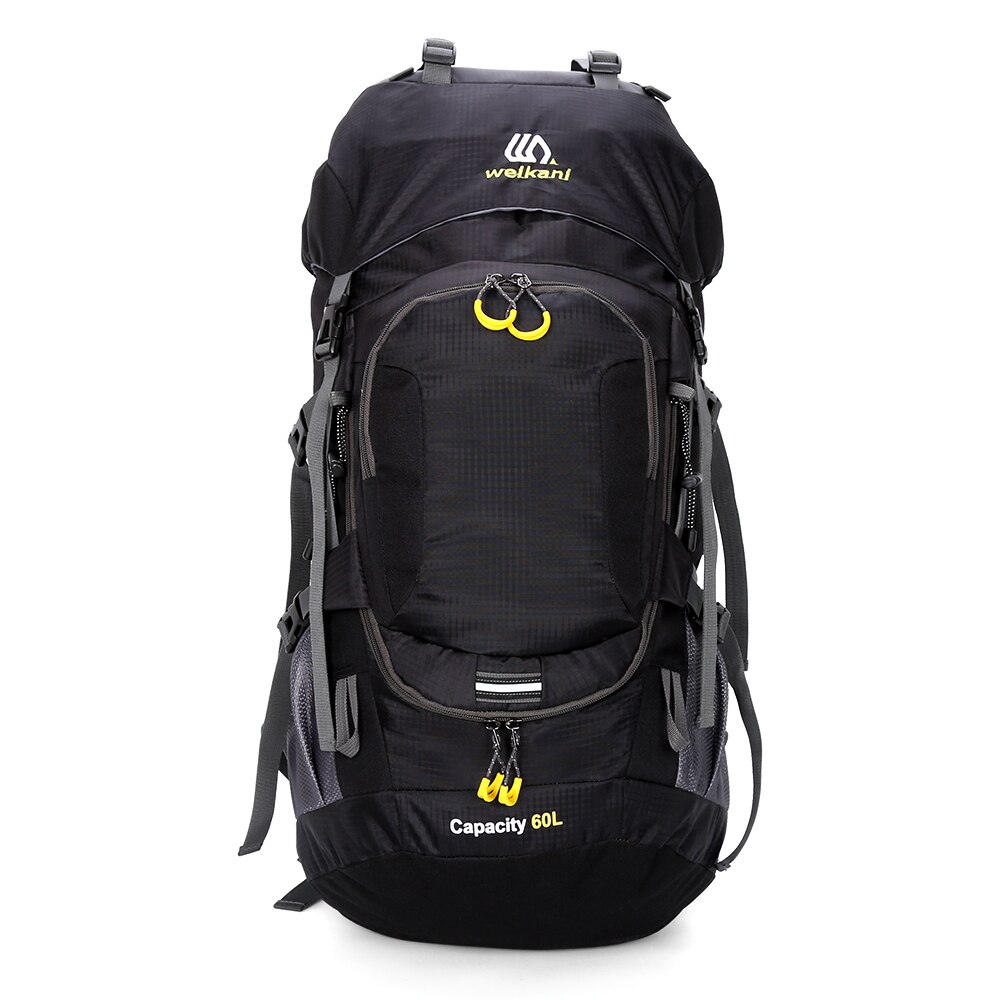 weikani 60L Outdoor Backpack Large Capacity Sports Bag Waterproof Camping Travel Climbing Bags Hiking Backpack with Rain Cover: Black Color
