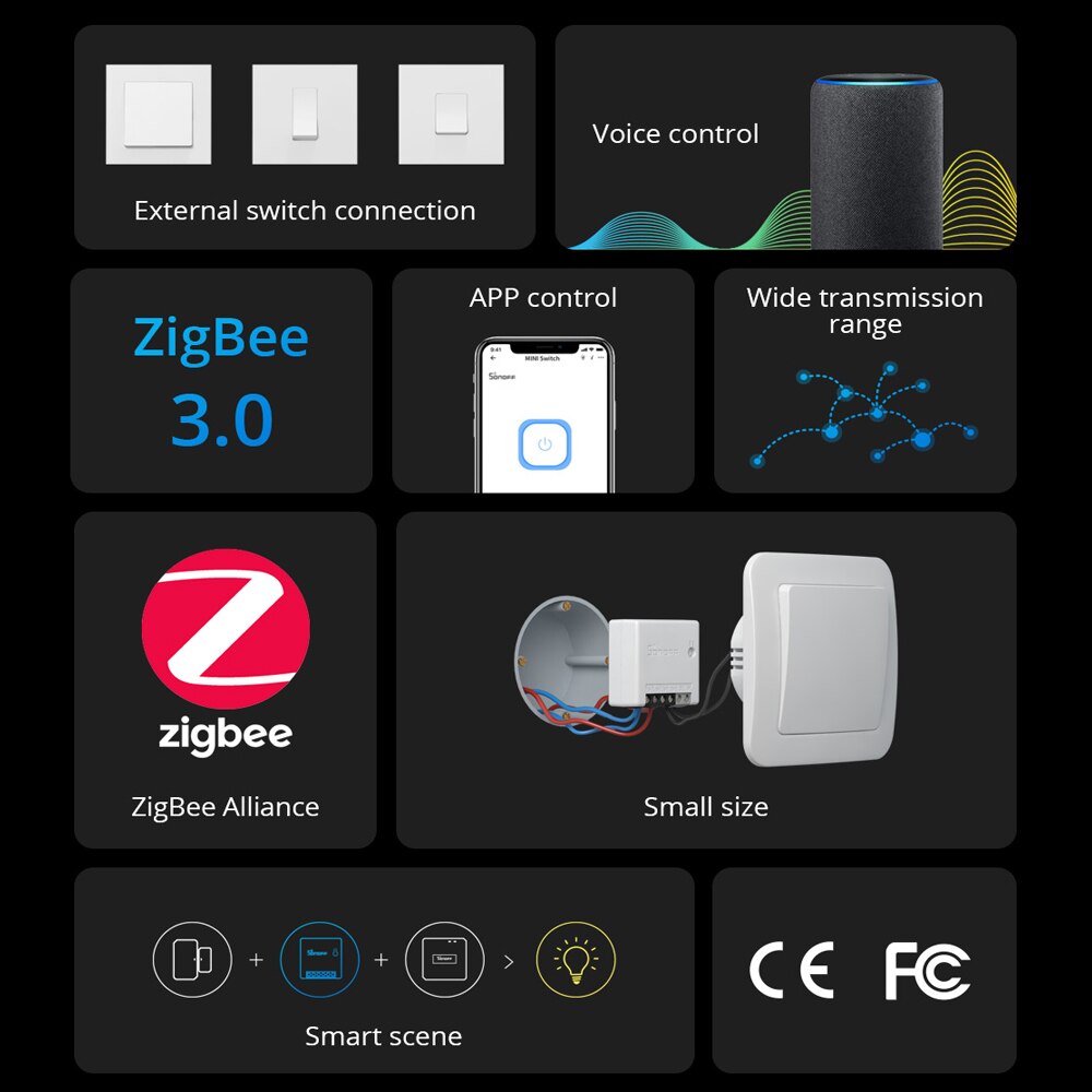 Sonoff zb mini zigbee 3,0 diy smart switch two-way switch app remote control smartthing voice control via google home alexa