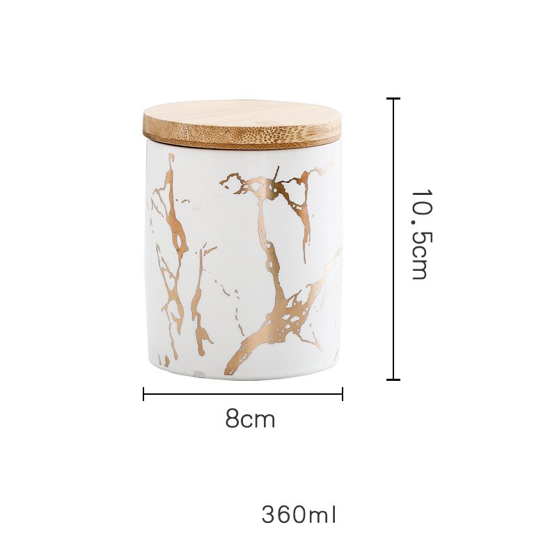 Marble Pattern Ceramic Storage Bottles Jars With Wooden Cover Sugar Shaker Spice Jar Kitchen Accessories Ceramics Storage Jar: white