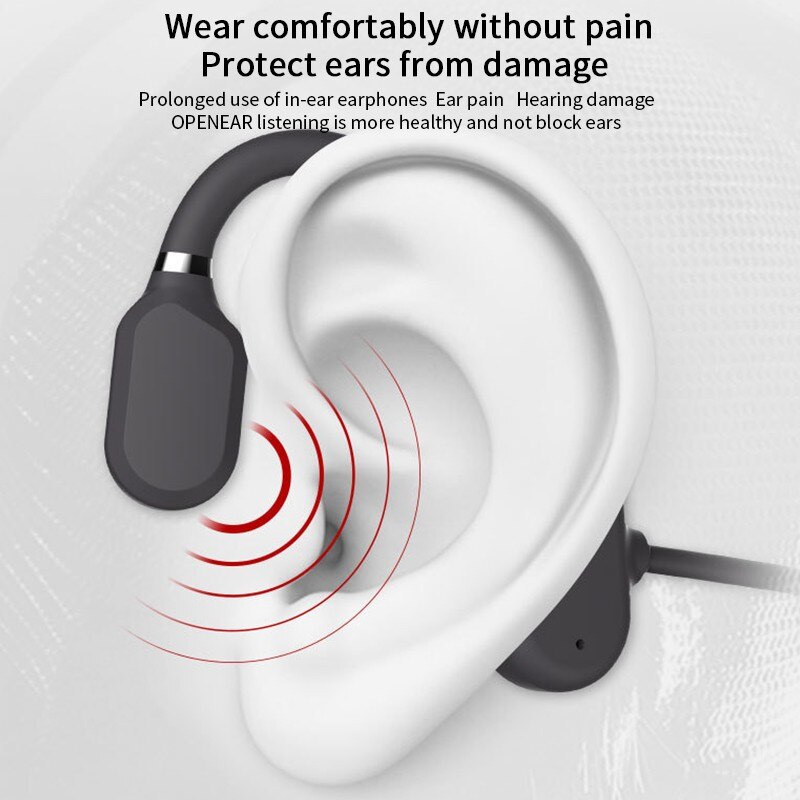 Bone Conduction Headphones Bluetooth 5.0 Wireless Not In-Ear Headset IPX5 Waterproof Sport Earphones Lightweight Ear Hook