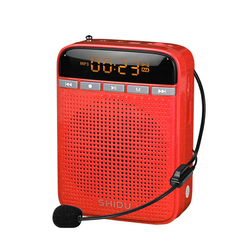 Multifonction mégaphone filaire micro Bluetooth FM radio enregistrement professeur Portable amplificateur vocal: Rouge