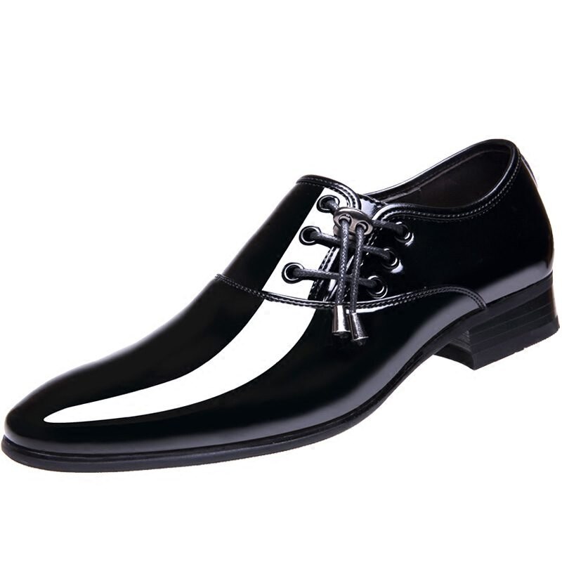 Højde stigende 6cm formelle loafer laklæder sko mænd bryllup zapato oxford hombre italiensk kjole spidsede sko: Sort / 7