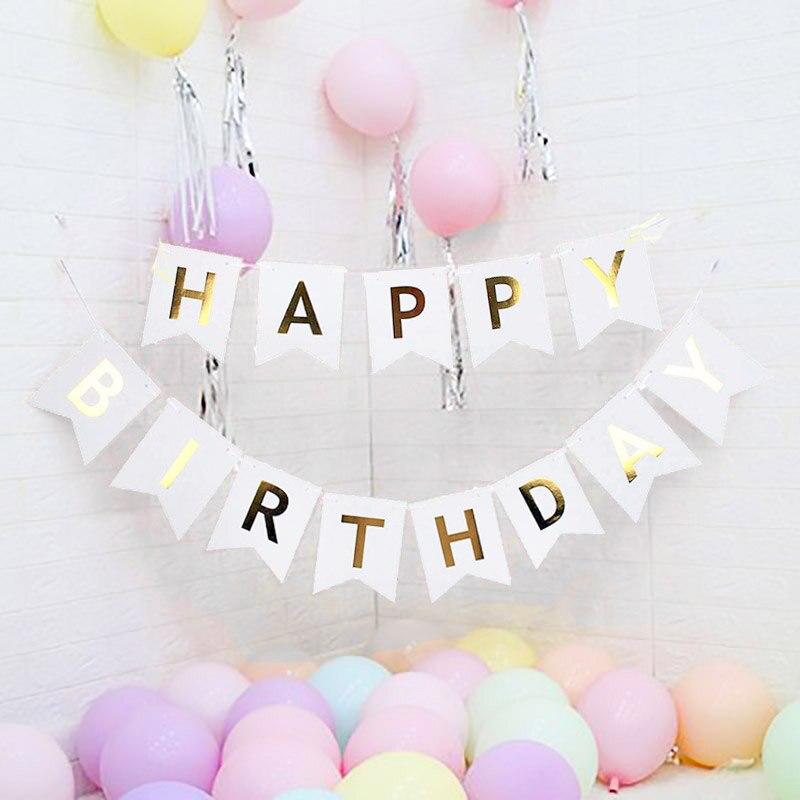Rosa feliz aniversário papel banner primeiro aniversário decorações da festa de aniversário crianças 1st bebê menina adulto azul branco preto guirlanda suprimentos