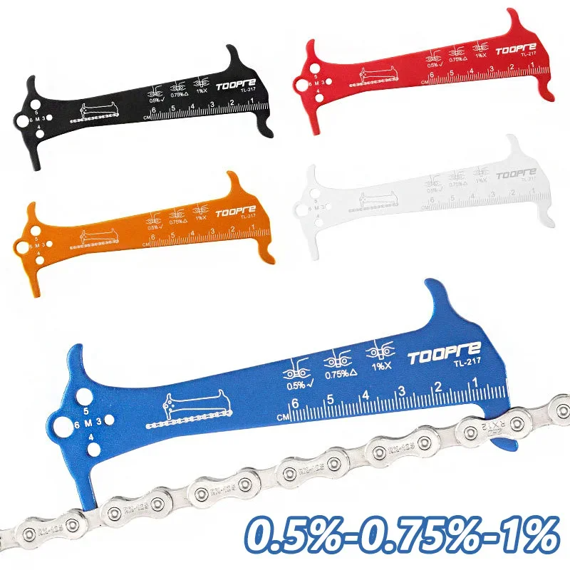 Herramienta de reparación de regla indicadora de desgaste de cadena de bicicleta, medidor de cadena de bicicleta de montaña y carretera de acero inoxidable, comprobador de medición de diámetro de tornillo