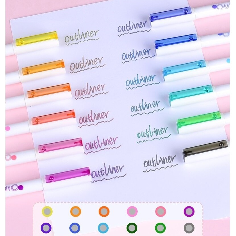 6/12 Kleur Outliner Pennen Set 1.0Mm Balpen Art Marker Liner Pen Voor Tekening Verf Hoogtepunt Journal Dagboek Schoolbenodigdheden f906