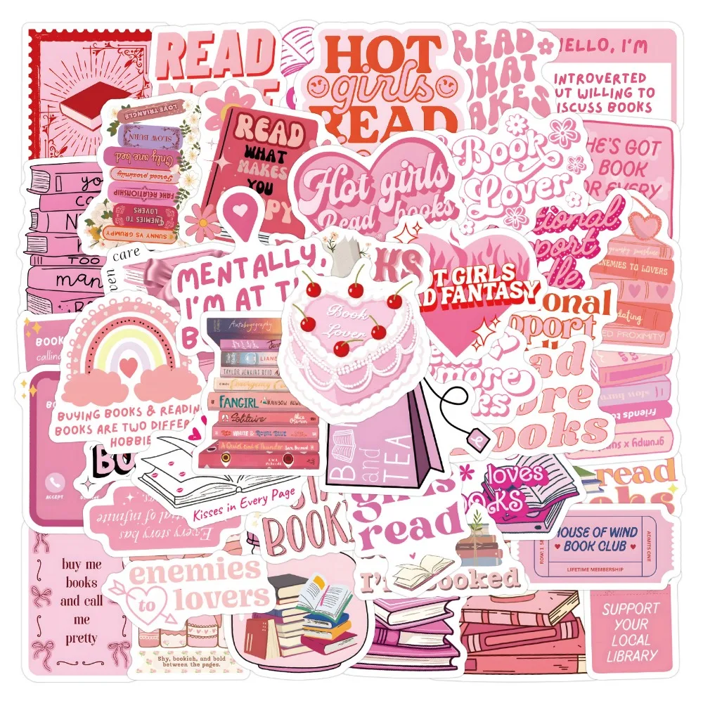 10/30/60pcs Roze Bookish Stickers Leesboek Decals voor DIY Notebook Scrapbooking Laptop Telefoon Waterfles koffer