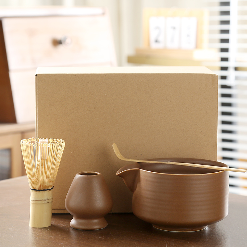 Japanese Matcha Tea Set Whisk Stand Tea Ceremony Matcha Bowl Grinder Brushes Tea Tools Holder Tea-making Tea Accessories: Dark Khaki