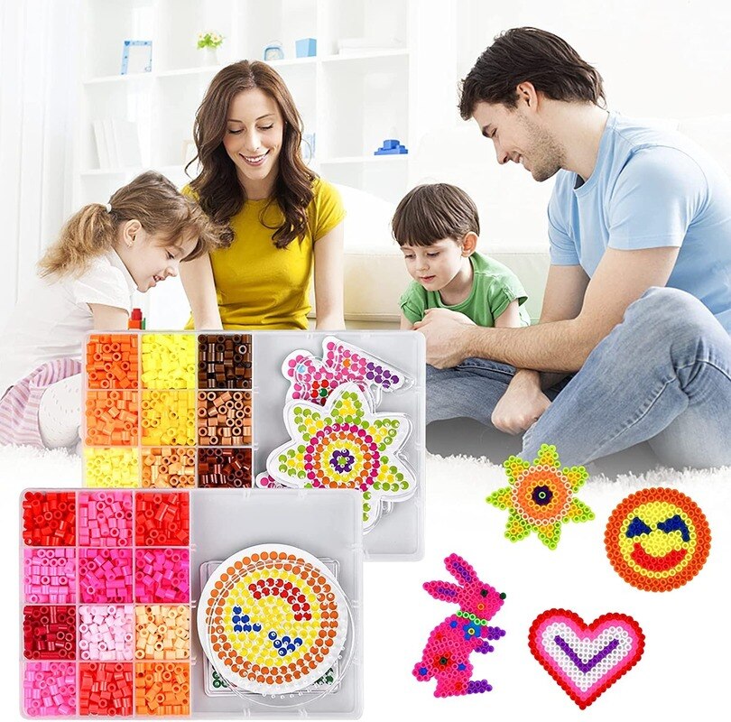 2400Pcs Fuse Beads Kit 5mm Iron Beads Set with 4 Pegboards 4 Pattern Card 2 Ironing Paper 1 Tweezer Box for Kids Children