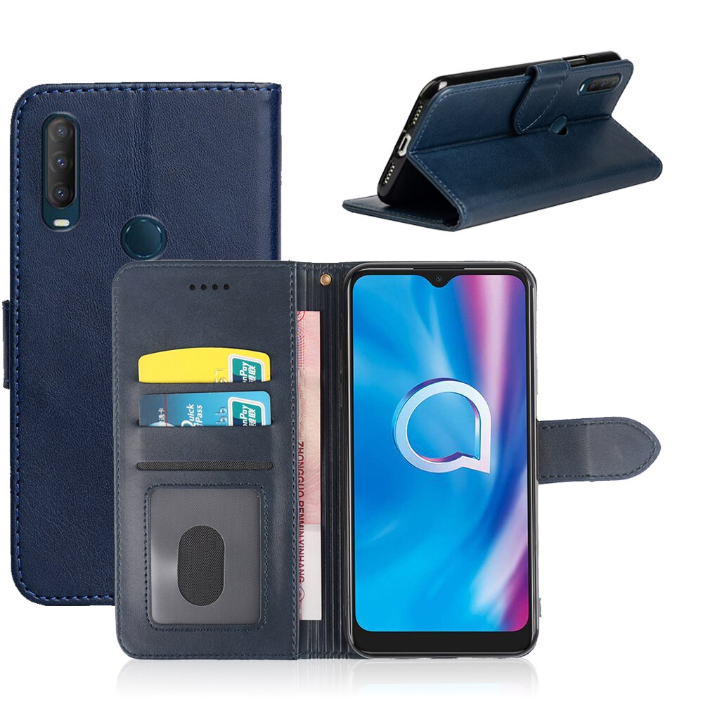 AVEOLELA Für Alcatel 1S fallen sterben Neue Auflistung PU Leder kippen Brieftasche Foto Halfter Abdeckung Mit eine Bargeld Slot Innen kippen Abdeckung: Blau