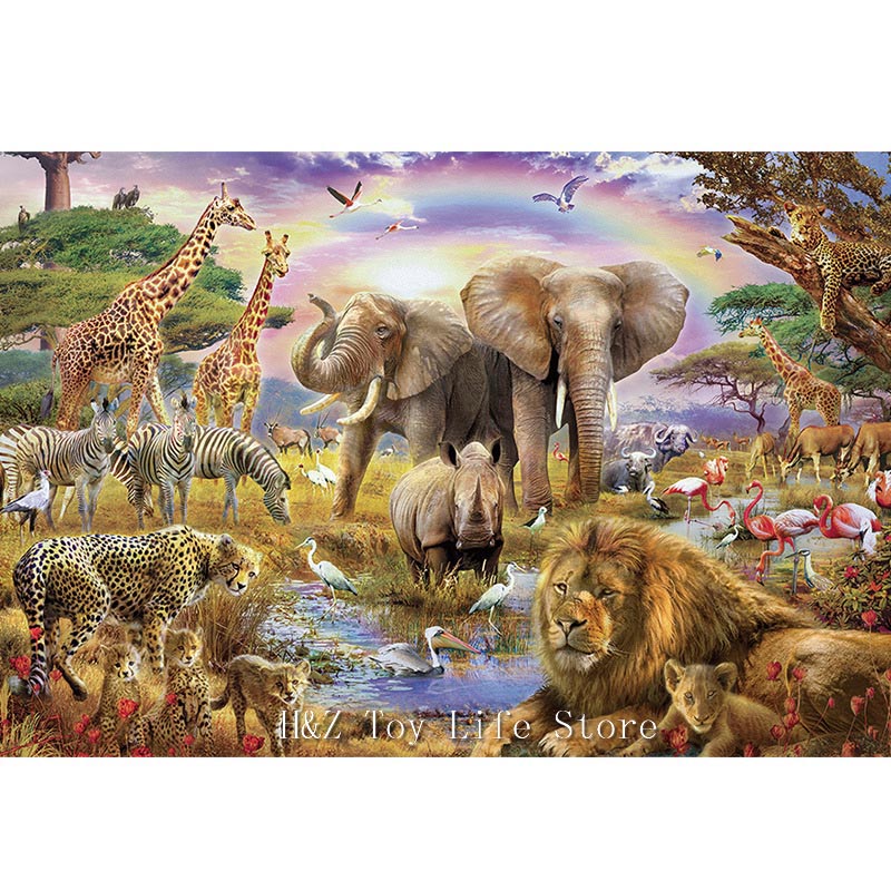 1000 stuks Olifant leeuw dier Paradijs Puzzel Aankomst Jungle Scene Volwassenen Puzzel 1000 Stuk Dier bos Houten Educati