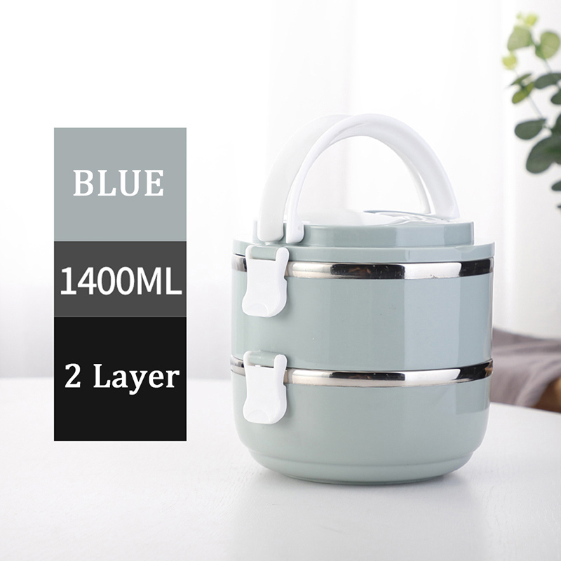 TUUTH 304 Roestvrij Staal Japanse Lunchbox Thermische Voor Voedsel Draagbare LunchBox Voor Kinderen Picknick Kantoormedewerkers School: JpA-2Layers-Blue