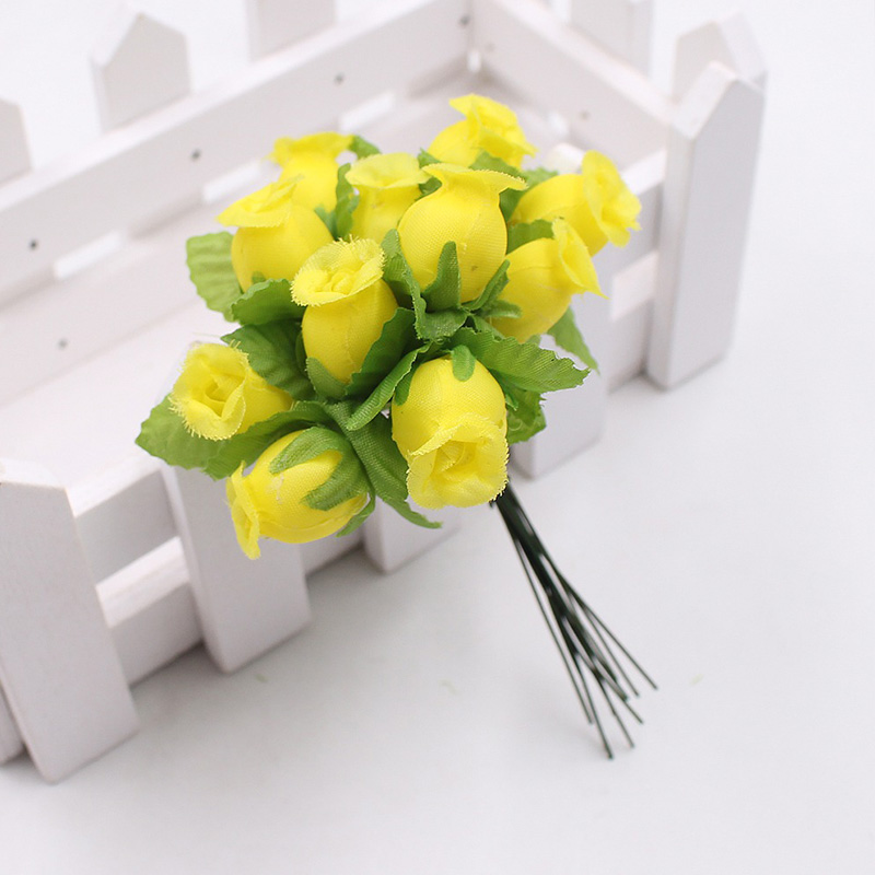 1 bukett 12 blomhuvuden mini ros konstgjord siden blomgren små rosenknoppar för hemmet bröllopsfest gör-det-själv-inredning: 10