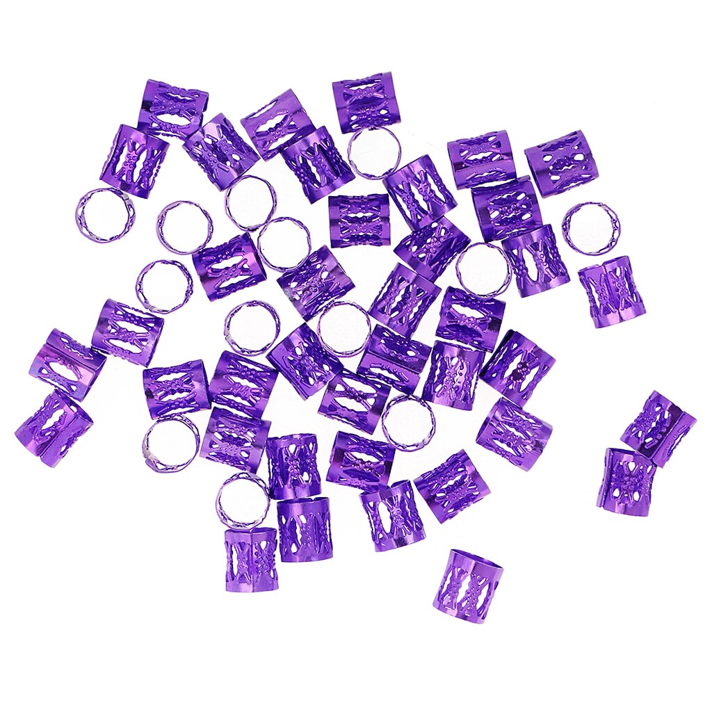 Phenovo 50 Stuks Gekleurde Haar Vlecht Manchet Metalen Vlechten Haar Kralen Decoratie Micro Links Rings Kralen Hair Feather Extensions: Purple