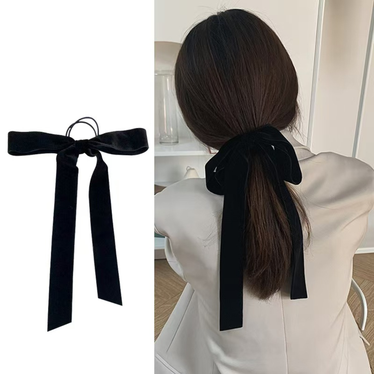 Cinta para el pelo con lazo de terciopelo negro Vintage para mujer y niña, lazo elástico largo para el pelo, accesorios para el cabello femenino: Azul cielo