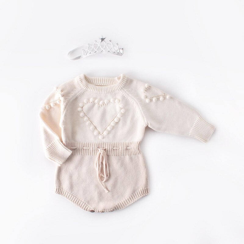 Babypige strik bukser lange ærmer uld strik bukser baby prinsesse trekant jumpsuit småbørn børns efterår vinter tøj: -en / 18m