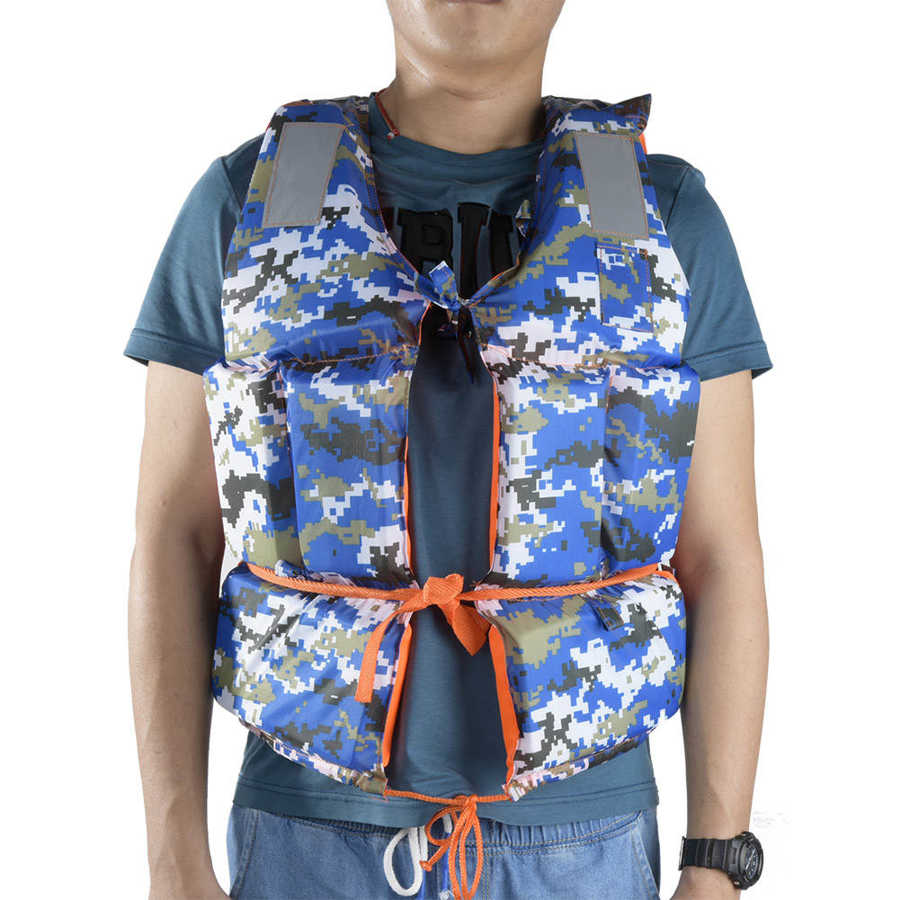 Adult Life Vest Swimming Floating Life Jacket Surfing Boating Buoyancy Vest Aid Swimming Life Jacket Blue and Camouflage