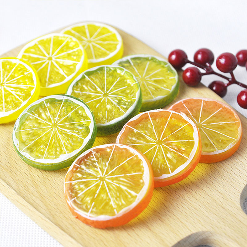6 pezzi fondali fotografia di limone finto puntelli fette di lime artificiali sfondi fotografici imitazione frutta decorazioni per la tavola da cucina
