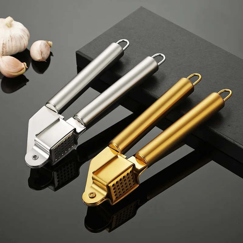 Cross-Border Gold Stainless Steel Garlic Press Multi-Functional Manual Peeler Garlic Paste Clamp Kitchen Tool For Crushing Garli