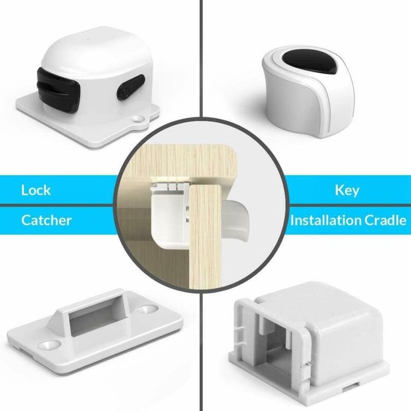 1set Magnetic Children Safety Lock 4 Locks+1 Key Security Cabinet Drawer Kitchen Door Lock Kids Wardrobe Invisible Locks