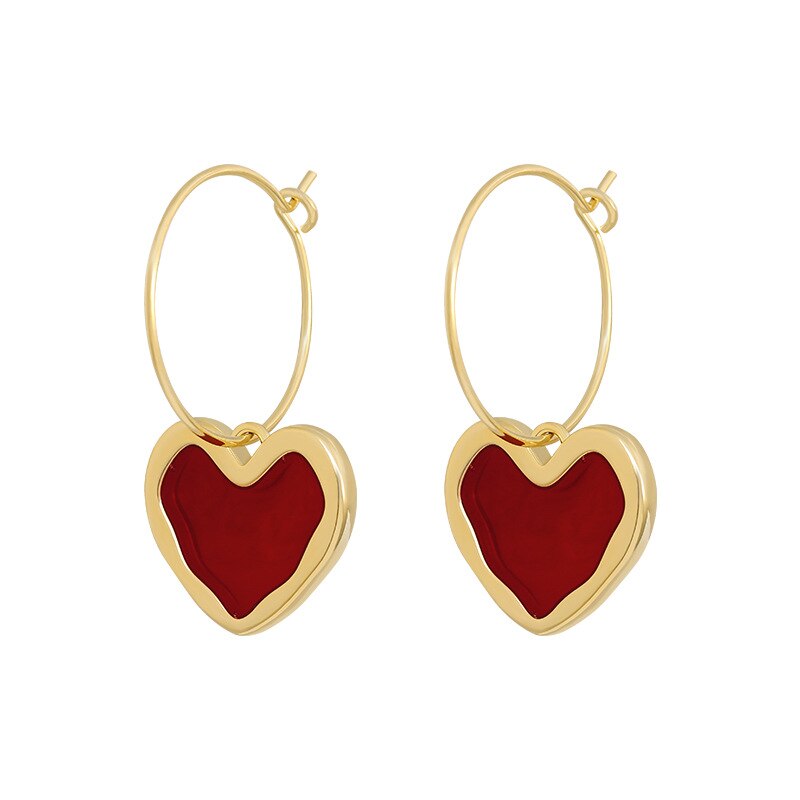 Zoete Trend Enamel Red Love Hart Oorringen Voor Vrouwen Temperament Elegante Eenvoudige Oorbellen Meisjes Partij Sieraden