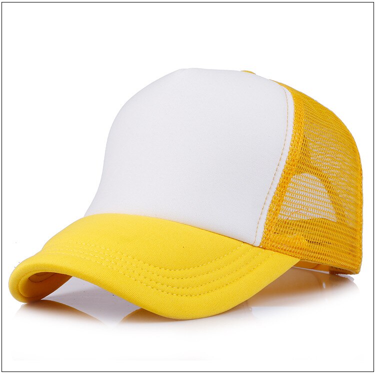 1 Pc Unisex Cap Casual Plain Mesh Baseball Cap Adjustable Snapback Hats For Women Men Hip Hop Trucker Cap Streetwear Dad Hat: Yellow