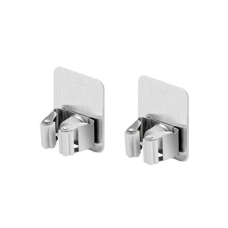 Soporte para fregona de acero inoxidable 304, ganchos multiusos adhesivos montados en la pared, organizador de almacenamiento para el hogar, colgador de escoba: Gris oscuro