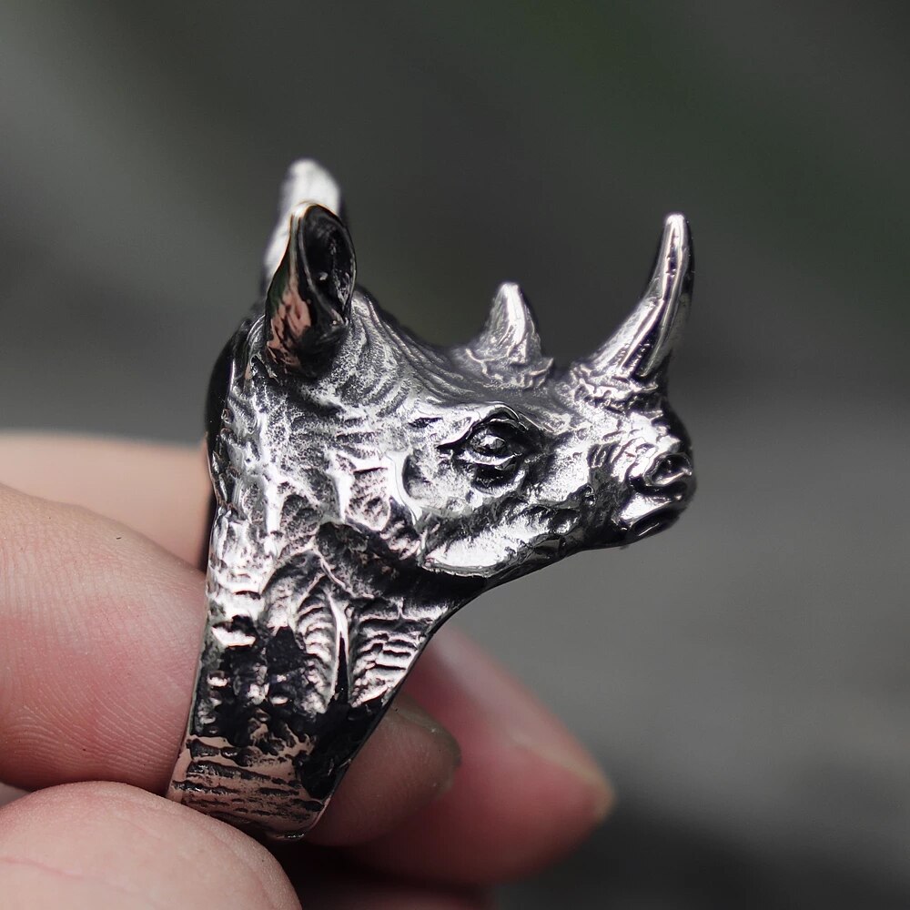 Modieuze En Unieke Mannen Ring Dier Rhino Hoofd Ring Mannen Punk Gothic Stijl Partij Sieraden