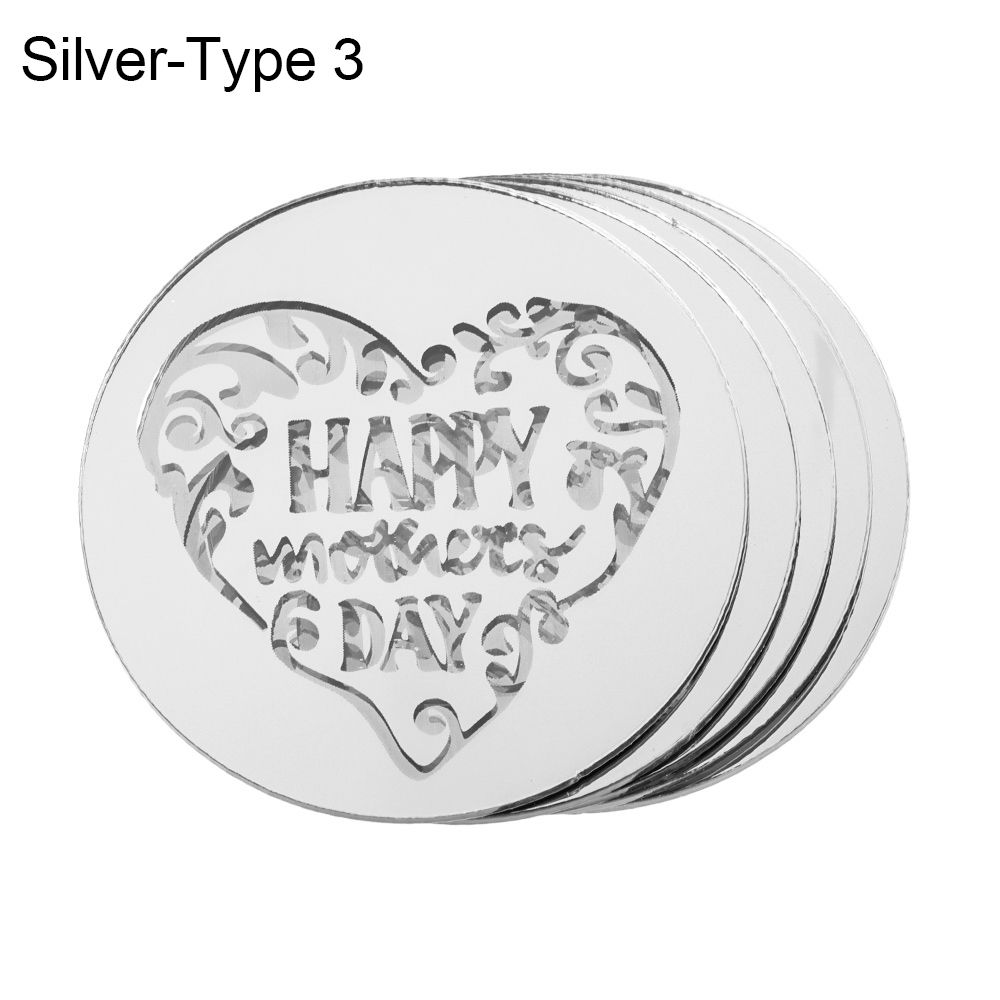 5Pcs Acrylic Mother's Day Cake Topper Circle Cupcake Toppers Cake Decorating Home Party Handmade DIY Crafts Supplies: silver-type 3