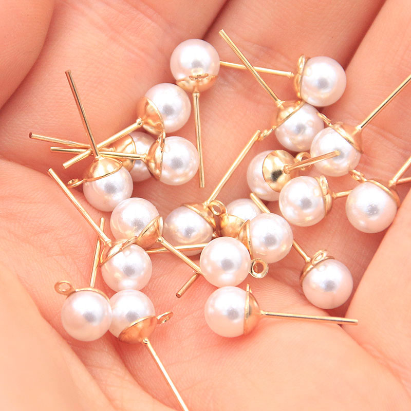 50 Stuks 2 Kleur DIY Imitatie Parel Oorbellen Bevindingen Met Baksteen Sluitingen Sieraden Maken Accessoires Ijzeren Haak Slangetje Handgemaakte