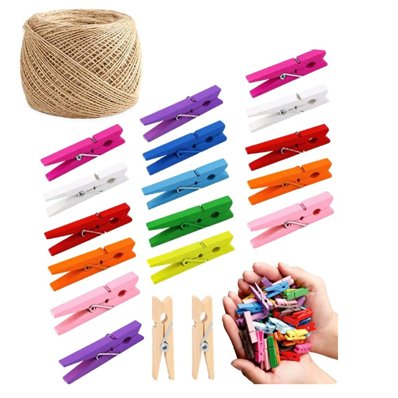 Clip de madera Natural de tamaño pequeño para decoración del hogar, 50 piezas, hoja de cama, foto, papelería DIY, de boda, navidad