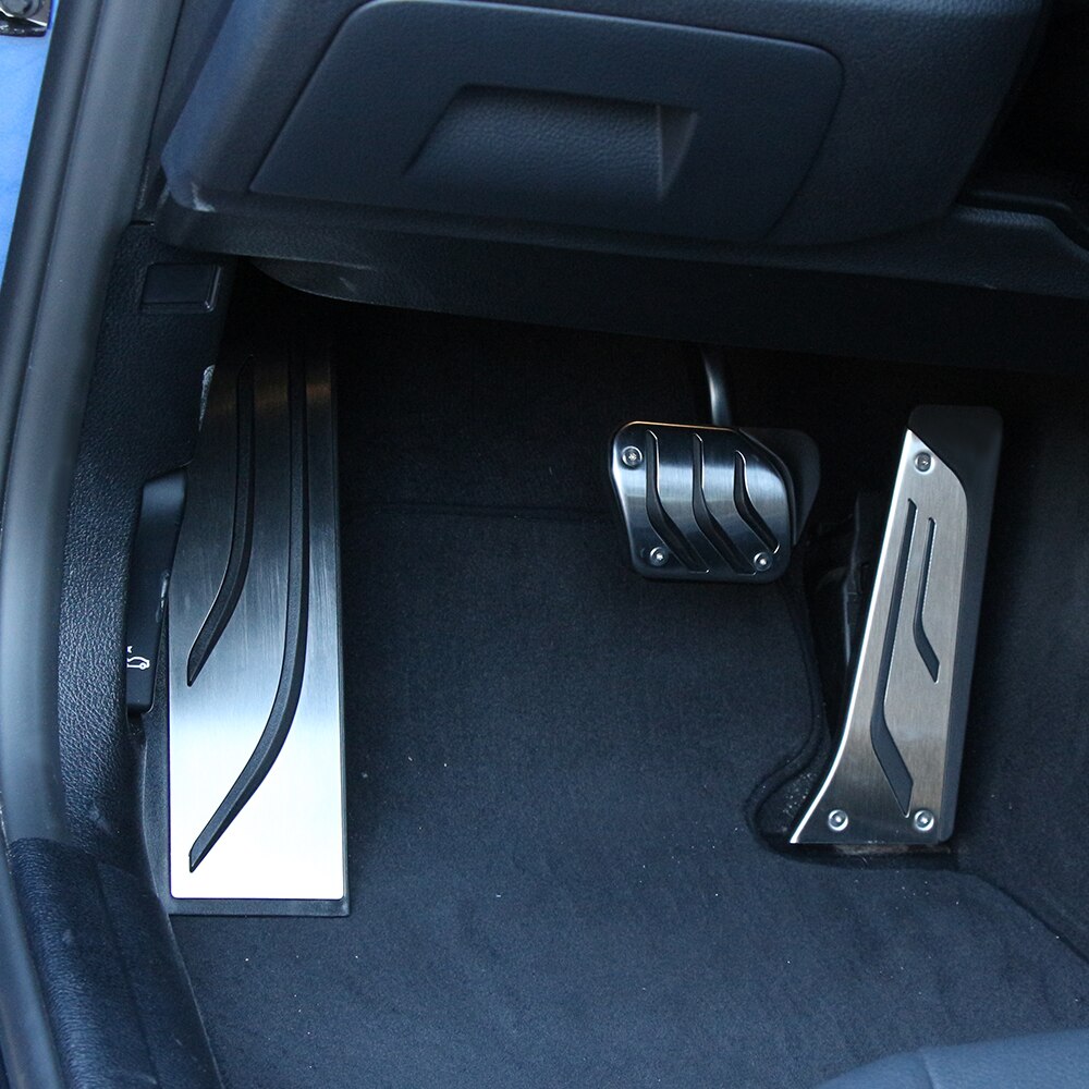 2PCS Brake & Gas Pedal Covers – Chrome + Black For BMW M2 M3 M4 M5 M6 I3 I8
