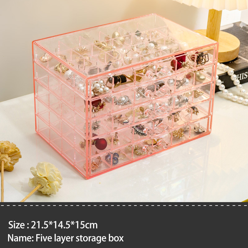 Caja organizadora de plástico transparente multifuncional con rejillas, contenedor, caja de almacenamiento para decoración de uñas, organizador de cuentas, joyería DIY para manicura: Rosa