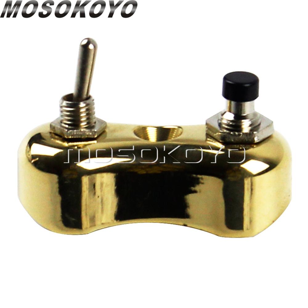 CNC Aluminum Black Mini Handlebar Switch Button Cafe Racer On/Off Switch 7/8" 1" Bar for Harley Chopper Bobber XS650 22/25mm: Brass