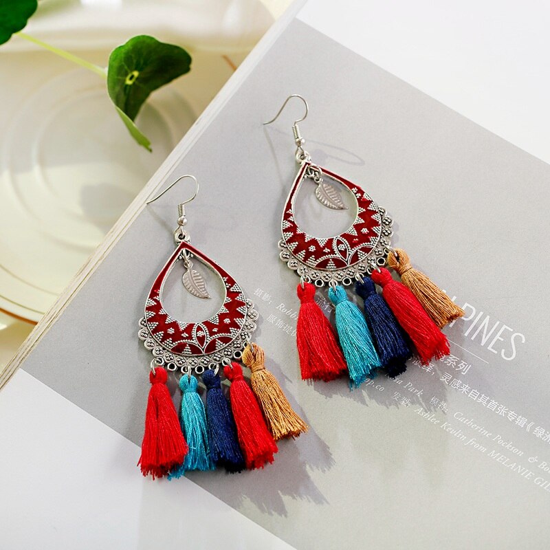 Boho Gypsy Summer Tassel Earrings Womens Vintage Bohemia Water Alloy Flower Earrings Jhumka Hanging Jewelry