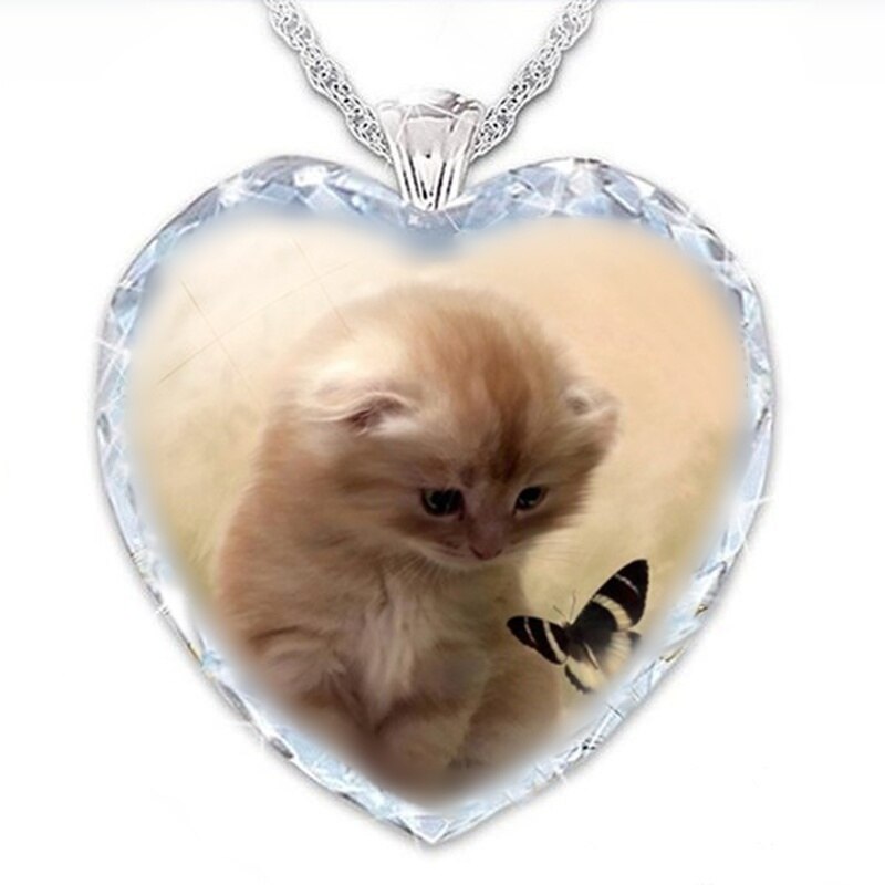 15 Popular Cat and Dog Heart-Shaped Cat and Dog Crystal Glass Pendant Necklaces for Women&#39;s Party Accessories On The Neck: 320