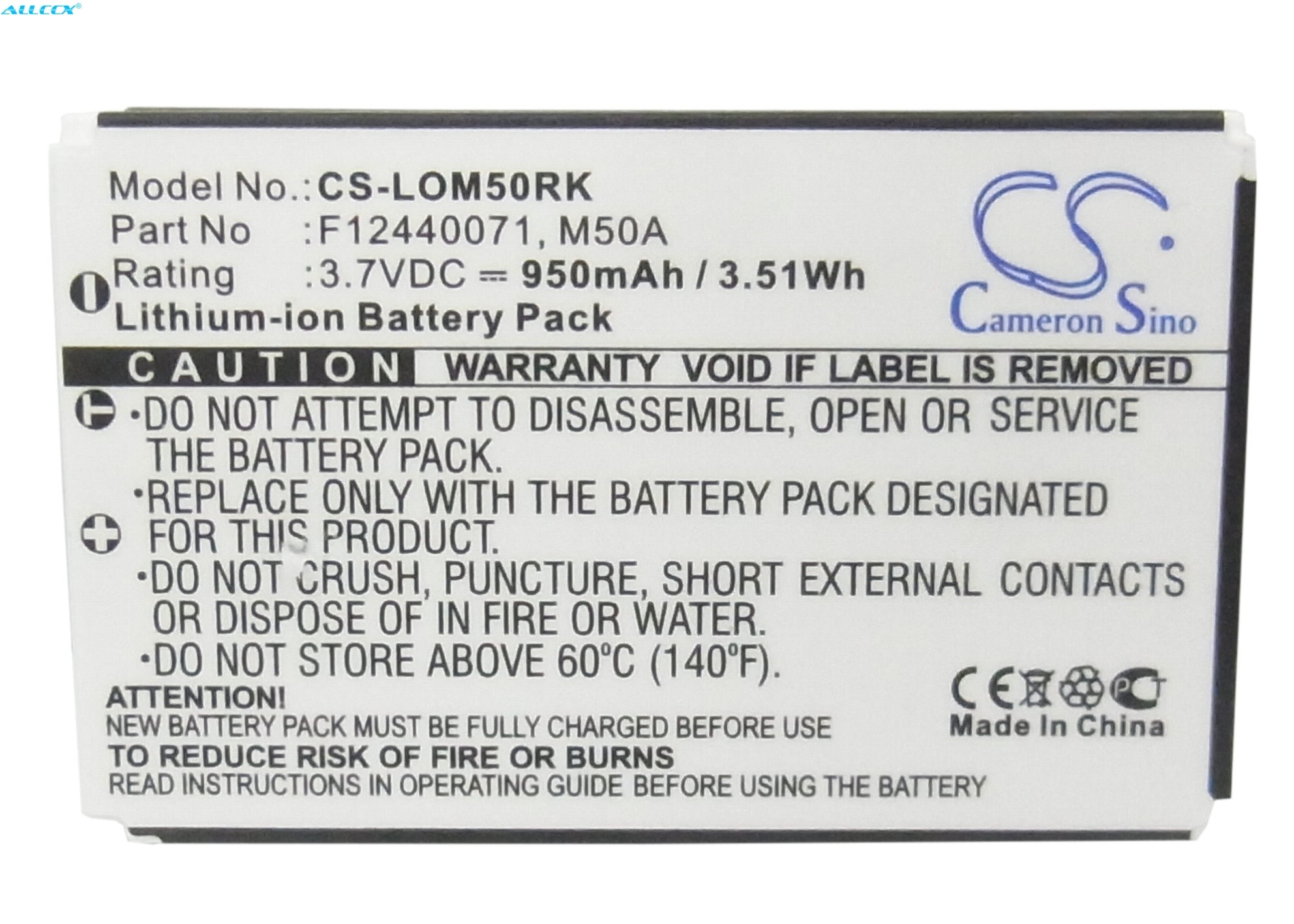 Cameron sino 950 mah batteri 190304-2004, f12440071, m50a til logitech dinovo edge, dinovo mini, y-ray 81