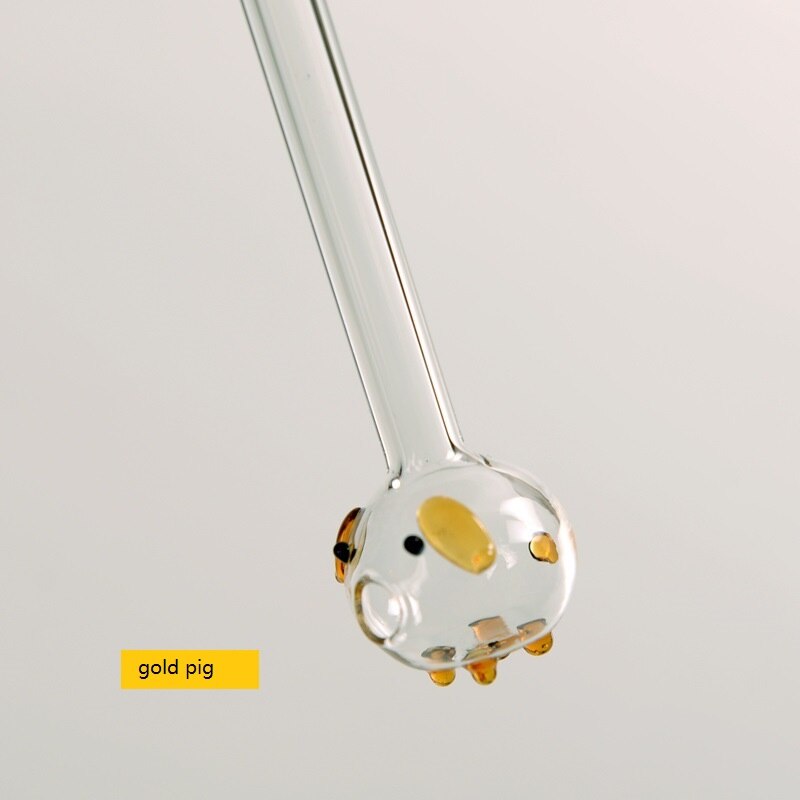 3pcs/lot Glass Straws Pig Glass Straw Lovely Drink Like Fish Handmade Glass Straw Pipette Pig Drinking Straws: gold