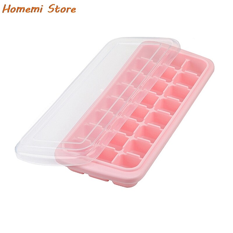 Grids Silicone Ice Cube Mold Fresh Food Fruit Large Ice Tray Moulds With Lids For Ice Party Whiskey Cocktail Cold Drink: 24 grids Pink