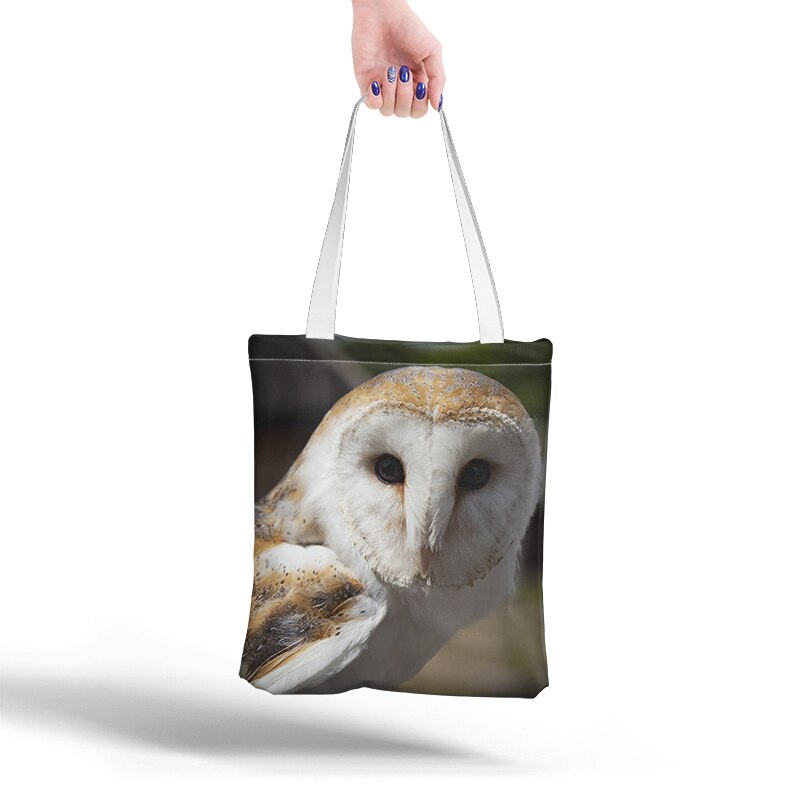 Sød ugleprint mulepose til kvinder skuldertaske linned febrisk afslappet tote genanvendelig indkøbstaske sammenfoldelig strandtaske borsetta: Stil 7